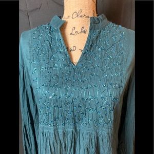 Emerald green cotton boho tunic 3:$15